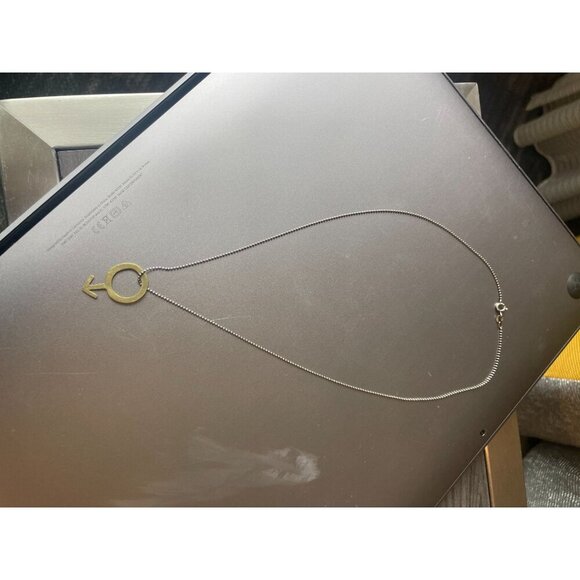 925 Sterling Silver Beaded Chain Male Gender Mars Symbol Necklace - Picture 2 of 7